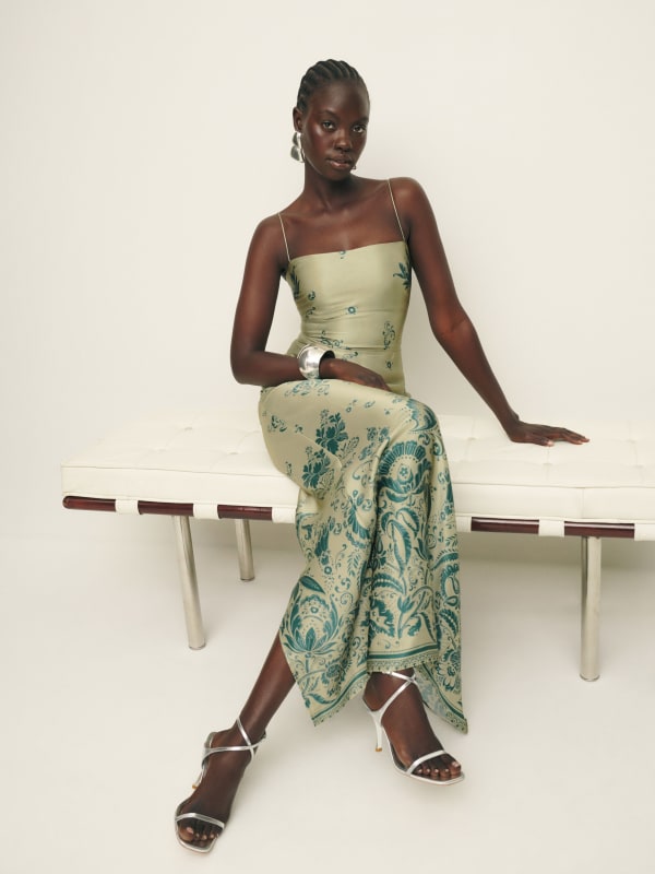 Frankie Silk Dress - Sage Border